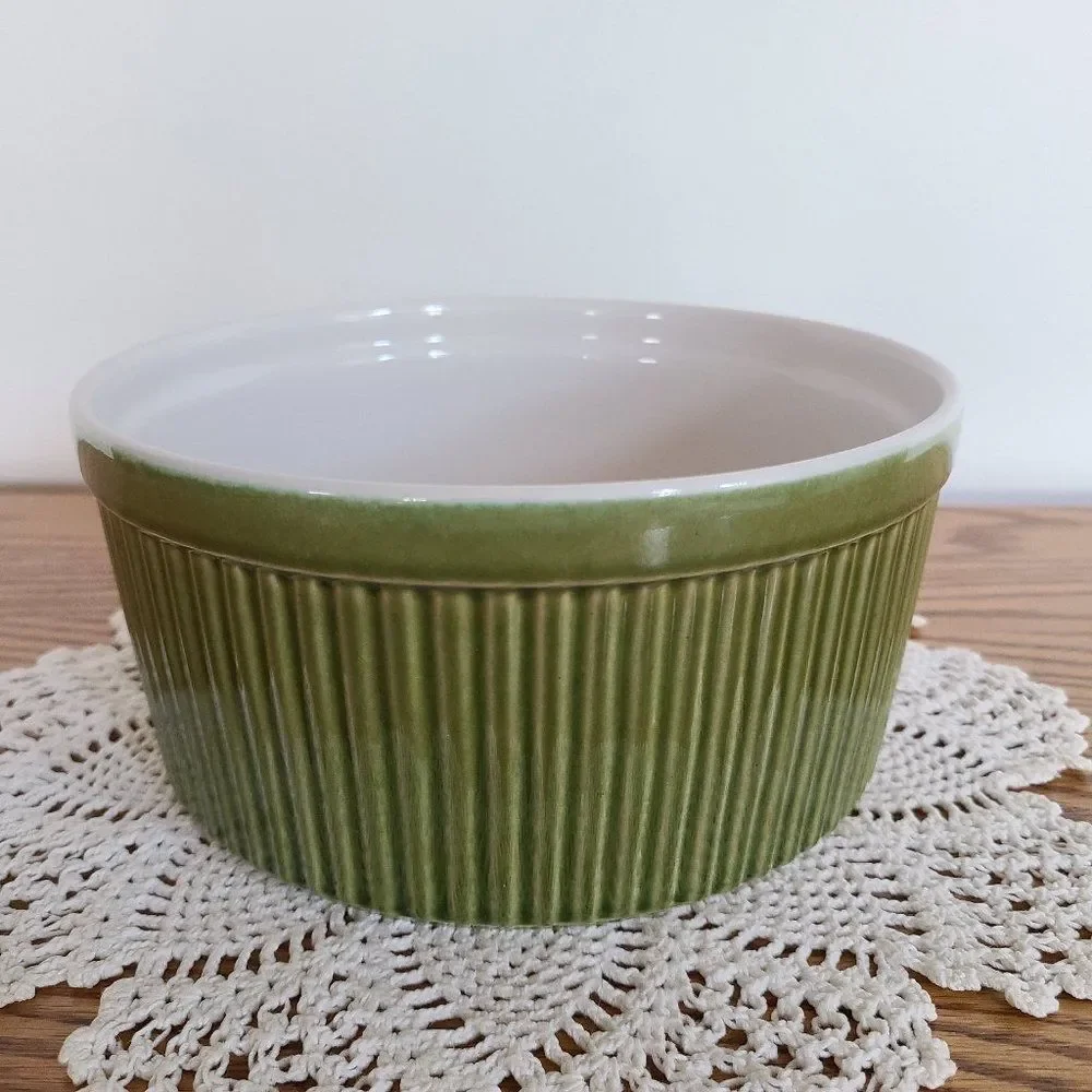 Over and Back Ceramic Soufflé Green Baking Dish Large Ramekin Made in Portugal